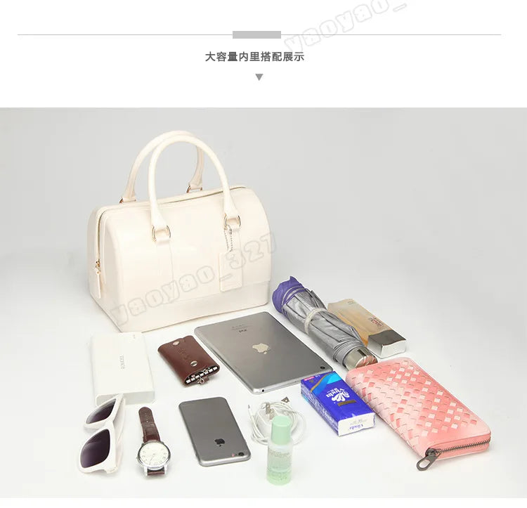 2024 Women Transparent Boston Handbag Candy Color Fashion Girls Jelly PVC Simple Waterproof Silicone Pillow Big Crossbody Bag