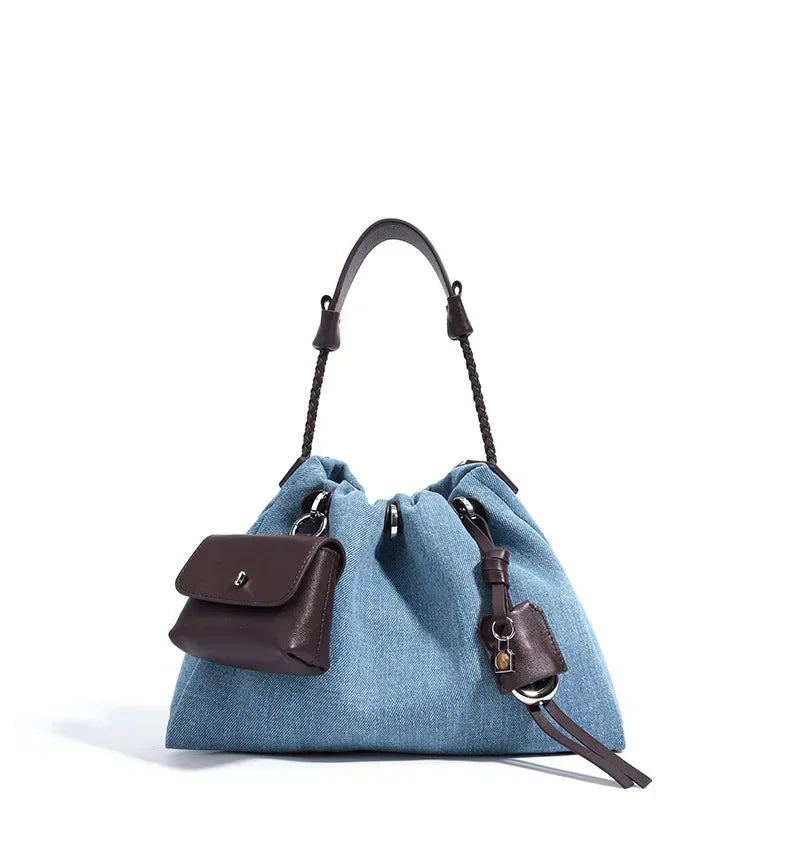 New Denim Series Handbag Fashion Straw Denim Dags for Women Minimalist Crossbody Messenger Designer Luxury Tote Bag Coin Wallet