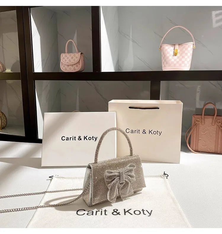 Crystal Shiny Diamond Evening Bag Luxury Glitter Bow Knot High Quality Women Handbag Wedding Party Clutch Purse Shoulder Bag