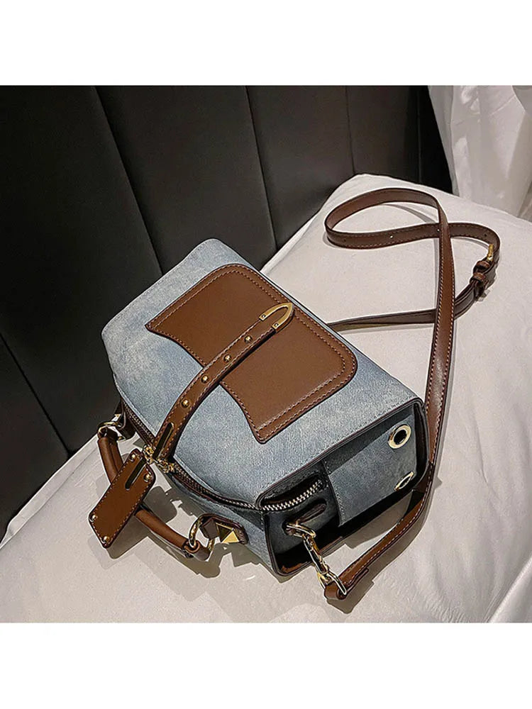 Artificial Leather Retro Unisex Large Capacity Blue Handbag Shoulder Crossbody Messenger Bags Doctor Boston Women Purse