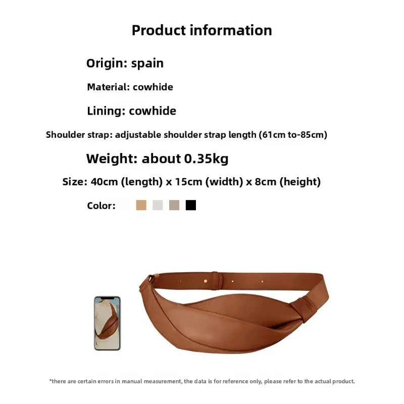 New large capacity pillow shaped personalized niche travel smooth cowhide crossbody bag