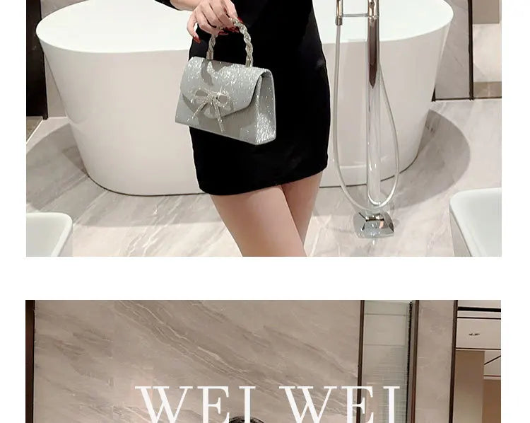 Evening Bag Dress Versatile European and American Clutch Bag Crossbody Celebrity Fashion Diamond Bow Chain Bag Lady Handbag
