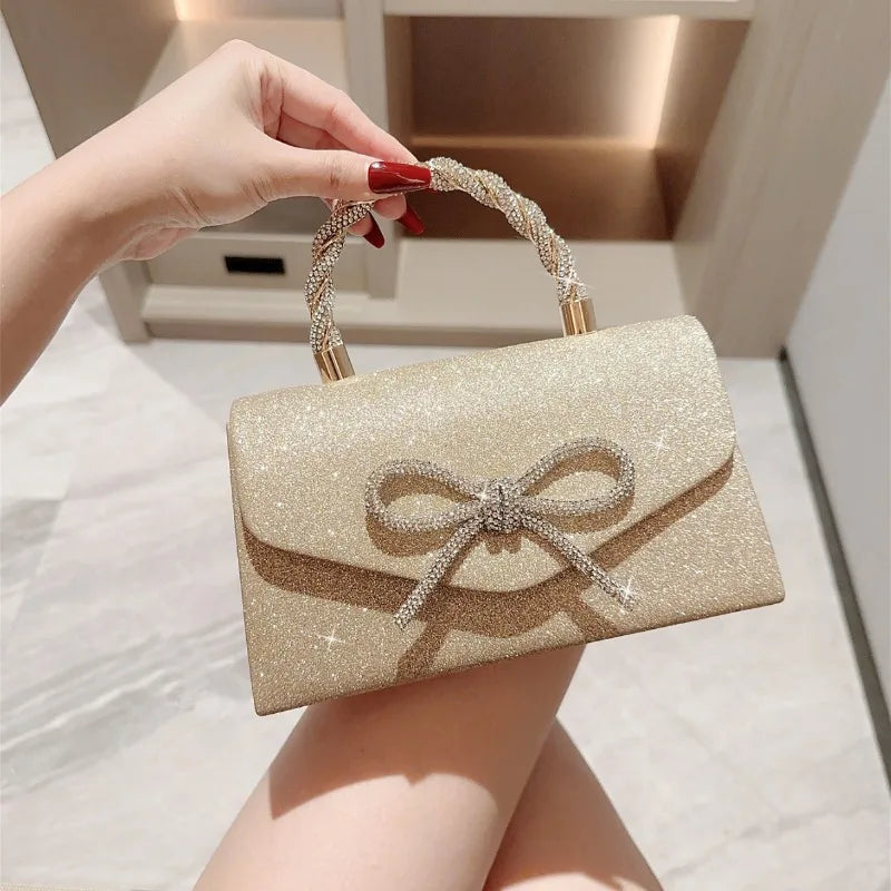 Evening Bag Dress Versatile European and American Clutch Bag Crossbody Celebrity Fashion Diamond Bow Chain Bag Lady Handbag