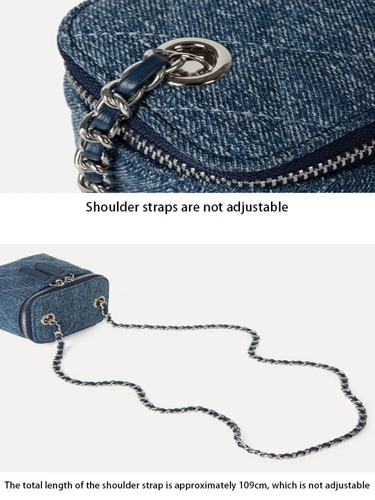 Denim Female Retro Unisex Mini Diamond Jean Check Chain Small Square Crossbody Bags Handbags Letter Shoulder Shopper Purse