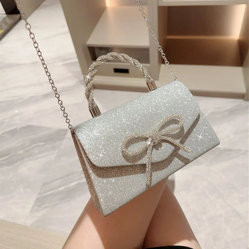 Evening Bag Dress Versatile European and American Clutch Bag Crossbody Celebrity Fashion Diamond Bow Chain Bag Lady Handbag