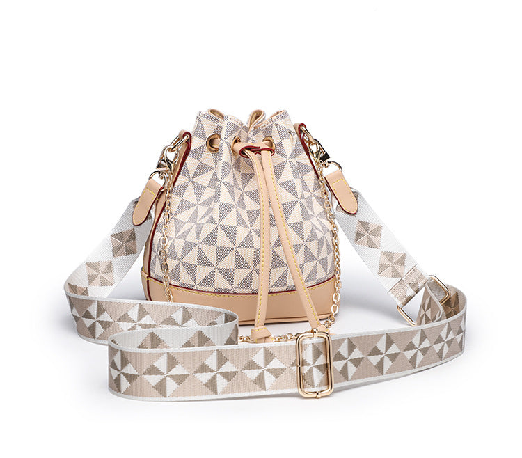 Floral Women Bucket Bags Leather Ladies Shoulder Bags Drawstring Women Side Bags