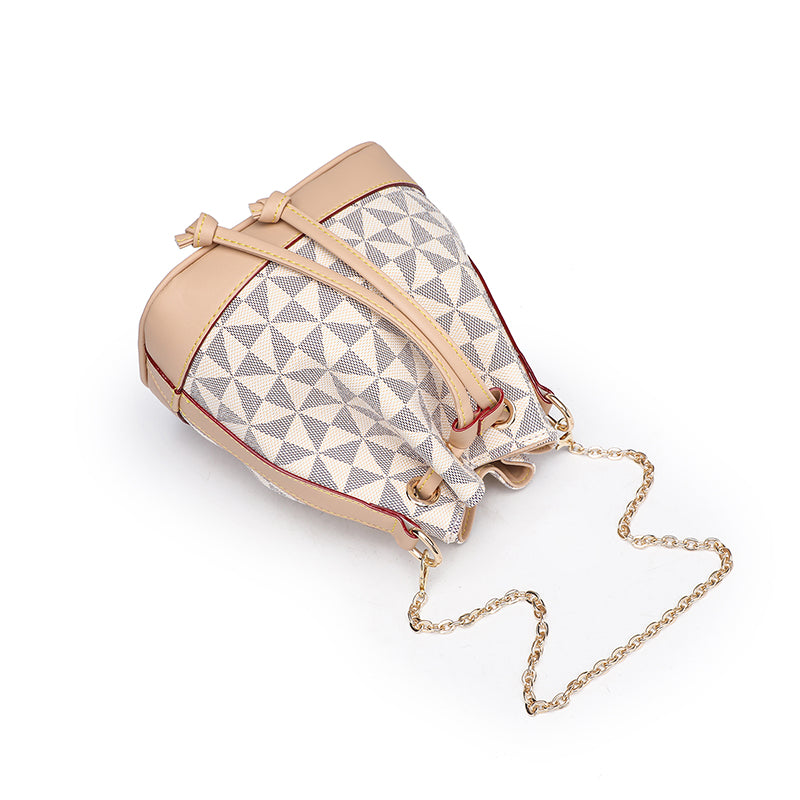 Floral Women Bucket Bags Leather Ladies Shoulder Bags Drawstring Women Side Bags