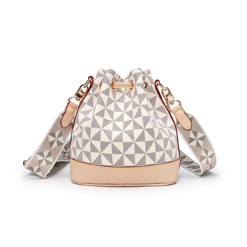 Floral Women Bucket Bags Leather Ladies Shoulder Bags Drawstring Women Side Bags